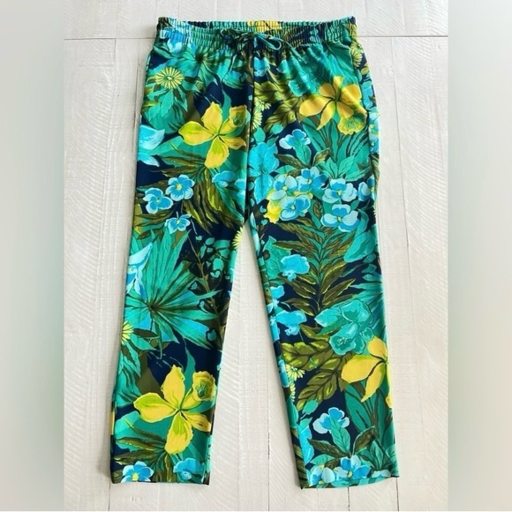 Talbots Tropical Statement Pants, Pull On w/ Drawstring Waist, Size Medium